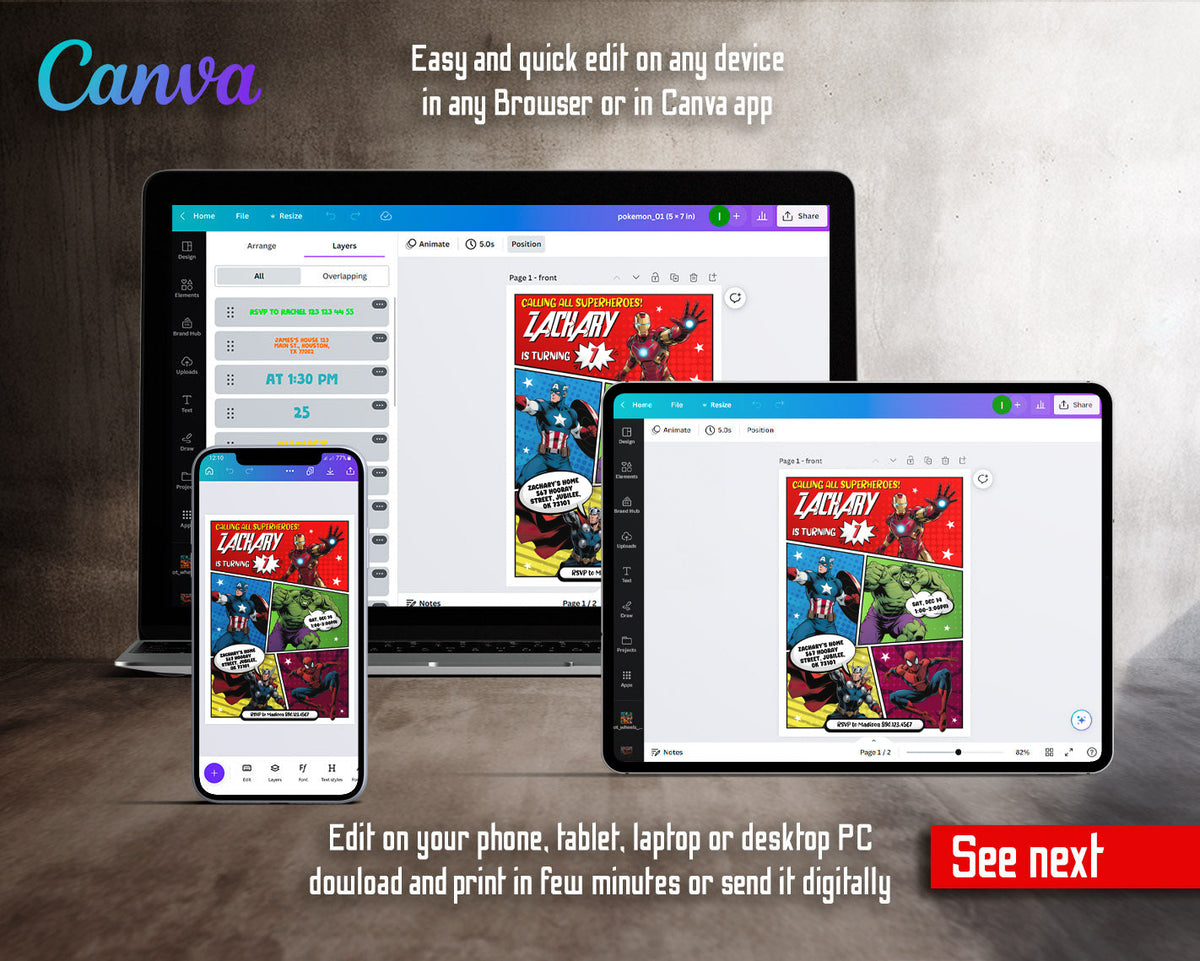 Avengers Marvel Superhero customizable invitation template | Share or Print | boy | MZ209