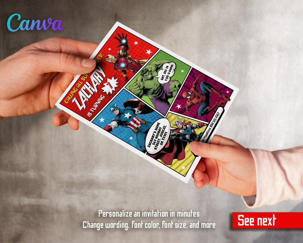 Avengers Marvel Superhero customizable invitation template | Share or Print | boy | MZ209