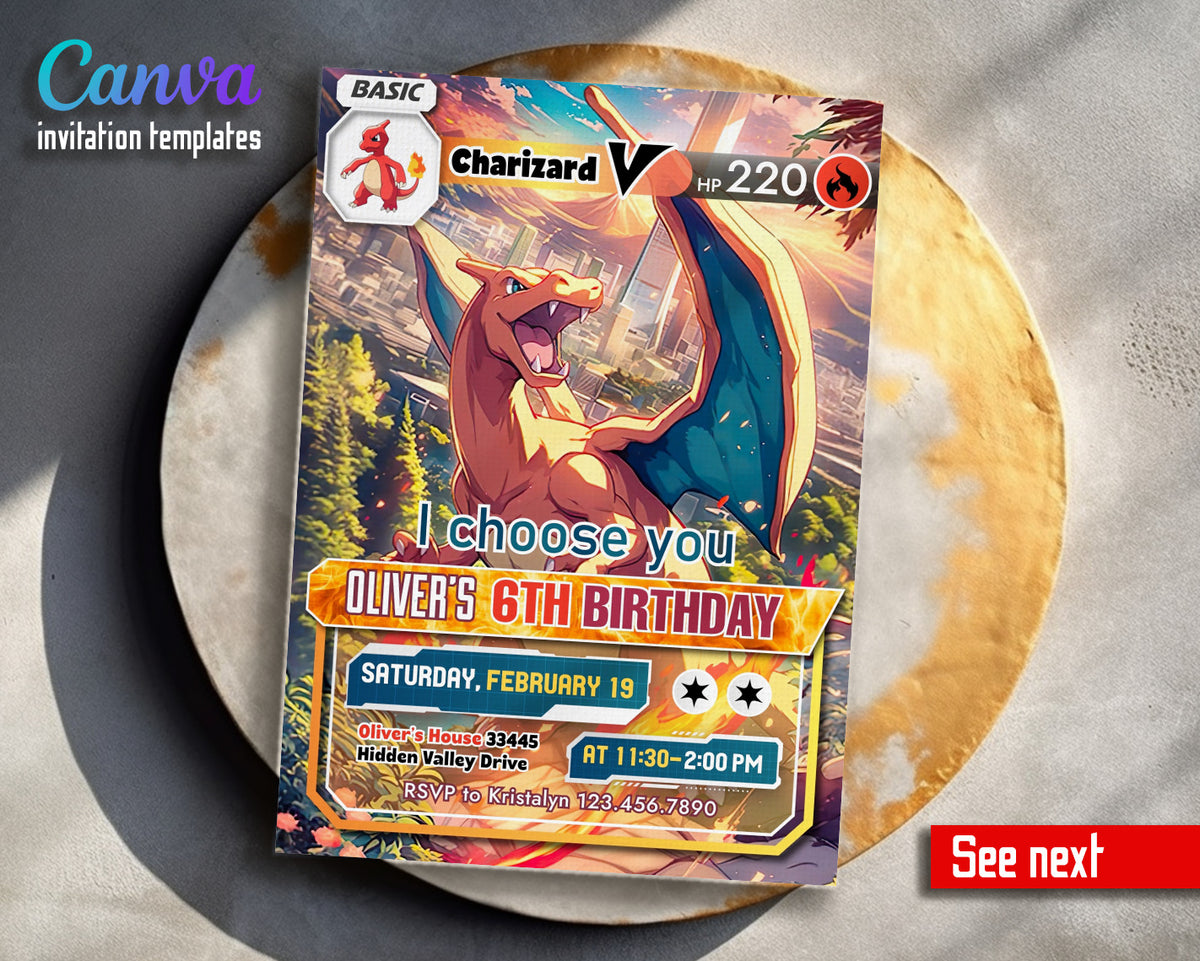Charizard Pokemon Anime customizable invitation template | Share or Print |  | GR361