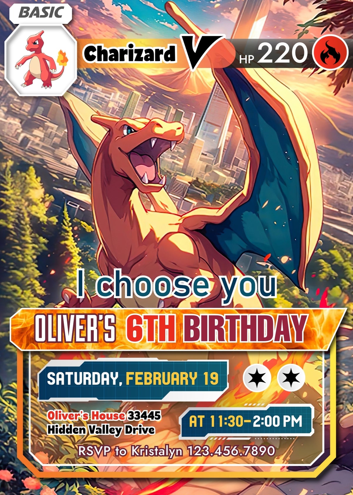 Charizard Pokemon Anime customizable invitation template | Share or Print |  | GR361