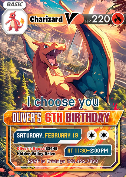 Charizard Pokemon Anime customizable invitation template | Share or Print |  | GR361