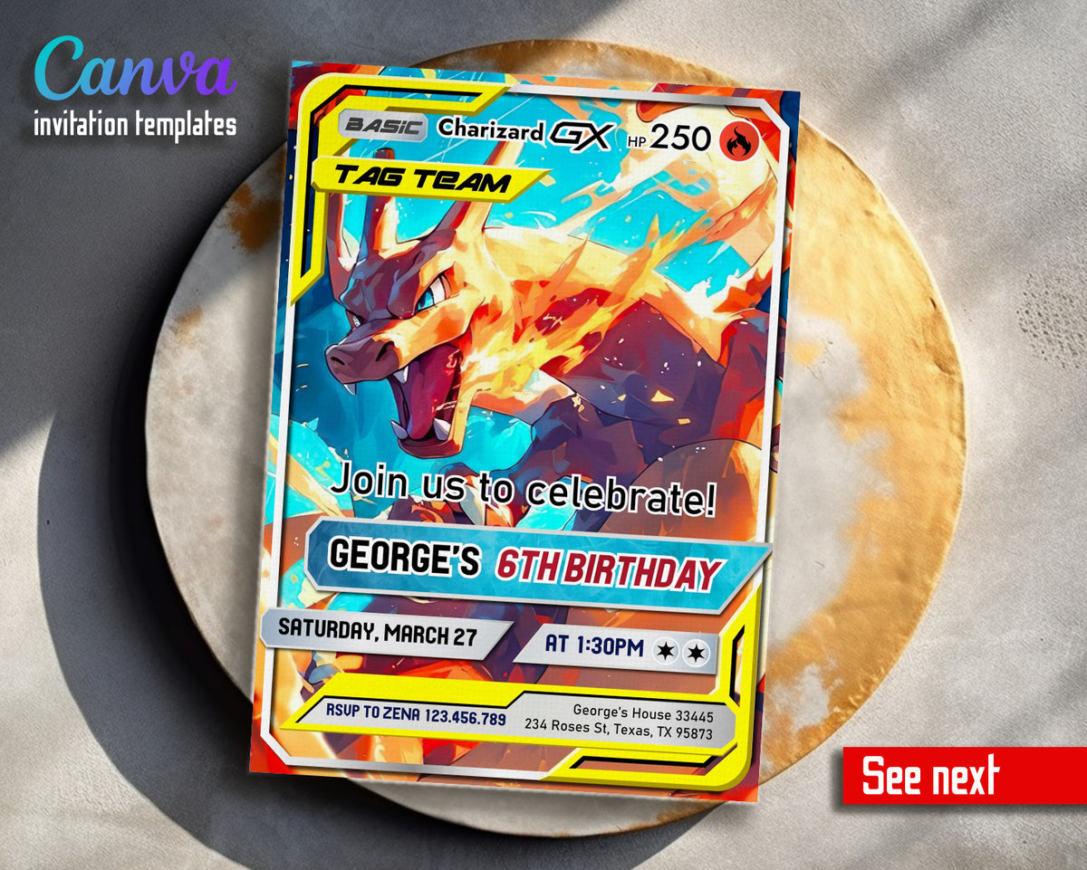 Charizard Pokemon Anime customizable invitation template | Share or Print |  | LB580