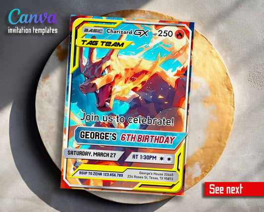 Charizard Pokemon Anime customizable invitation template | Share or Print |  | LB580