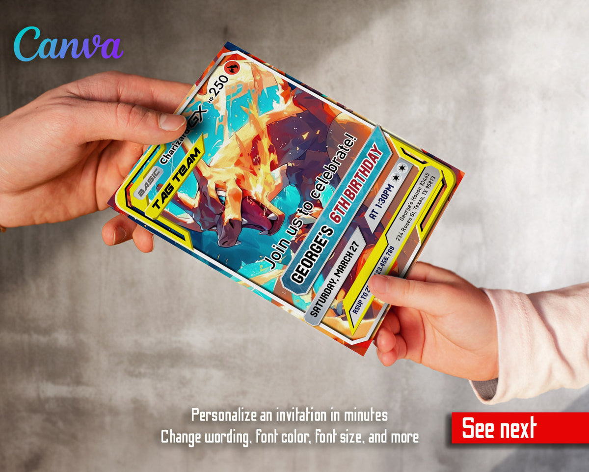 Charizard Pokemon Anime customizable invitation template | Share or Print |  | LB580