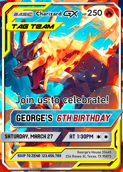 Charizard Pokemon Anime customizable invitation template | Share or Print |  | LB580