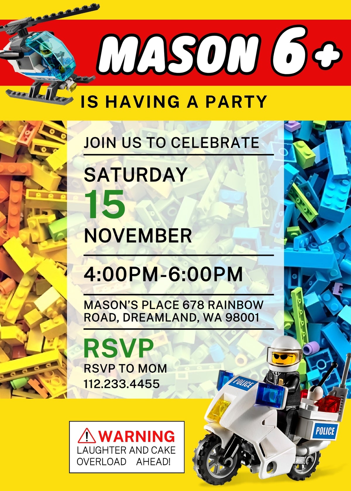 Lego Police Car customizable invitation template | Share or Print | boy | MA147