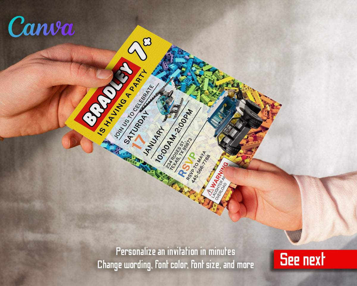 Lego Police Car customizable invitation template | Share or Print | boy | HS375